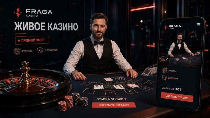 Стол живого казино Fraga с реальным дилером и ставкой в тенге